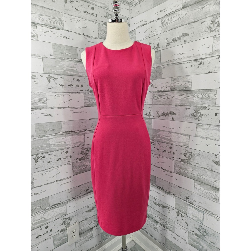 Calvin Klein Pink Sleeveless Sheath Dress Exposed Back Zip Size 10